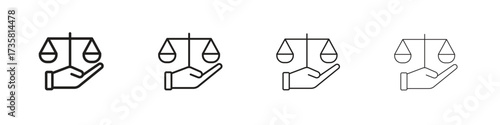 Justice scales in Hand icon concept. editable vector trendy illustrations.