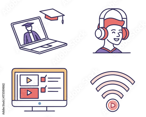 Online Education and E-Learning Vector Icons

