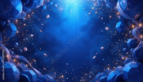Blue Fantasy Geometric Shapes & Sparkling Lights Abstract Illustration