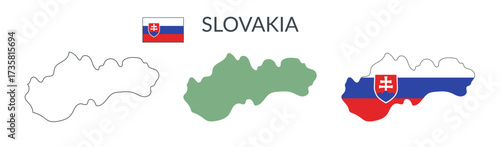 Slovakia country geographical borders isolated on white background. Flag of Slovakia. Vector flat cliparts.