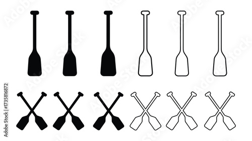 Vector art of set of paddle illustrations, showcasing various styles and designs, ideal for nautical themes, water sports, and outdoor adventure projects