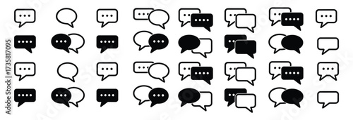 Illustration of speech bubble icons, representing communication, conversation, and dialogue, with various shapes and styles for diverse messaging needs