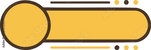 Button design with circular and rectangular elements in yellow and brown.