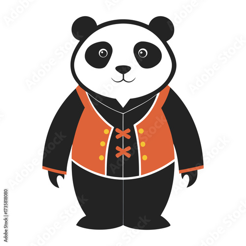 panda silhouette wearing traditional Asian outfit .eps