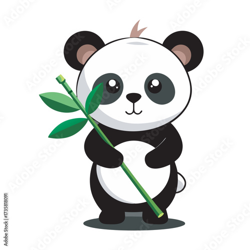 minimal silhouette of a baby panda holding a bamboo