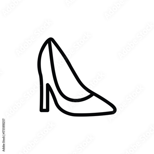 A black outline drawing of a pointedtoe highheeled shoe facing to the right