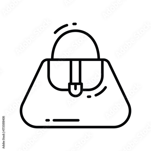 A blackoutlined purse with a curved top handle and a front flap with a Ushaped closure
