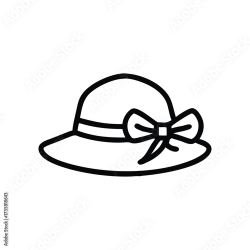 A line art illustration of a sun hat with a bow