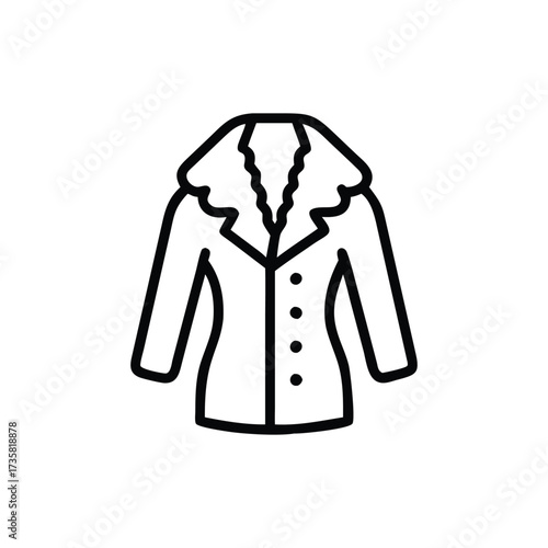 A line drawing of a womens coat with a fur collar buttons and long sleeves