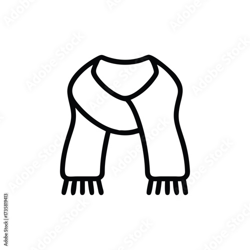 A thicklined graphic of a scarf draped to show ends with tassels