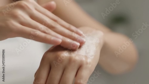 Wallpaper Mural Close-up of hands applying luxurious skincare cream from a pristine white jar, promoting healthy skin and beauty routines. Torontodigital.ca