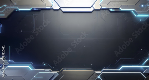 Futuristic sci fi technology frame with blue neon lights