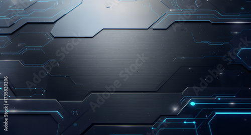 Futuristic sci fi metallic panel background with blue neon accents