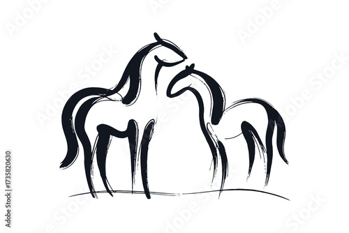 Horses abstract sketch minimal brush line art vector illustration