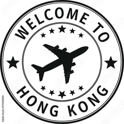 Welcome to hong kong travel destination airport airline stamp icon