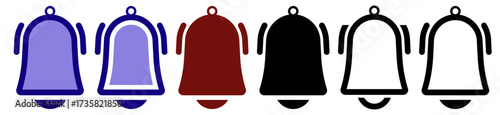 "Notification bell icons in multiple colors. Alert, reminder, alarm, and ringing signal symbols for apps, messages, updates, and notifications."