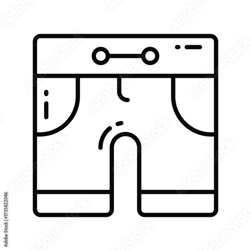 Line drawing of a pair of shorts with a drawstring pockets and a visible inseam