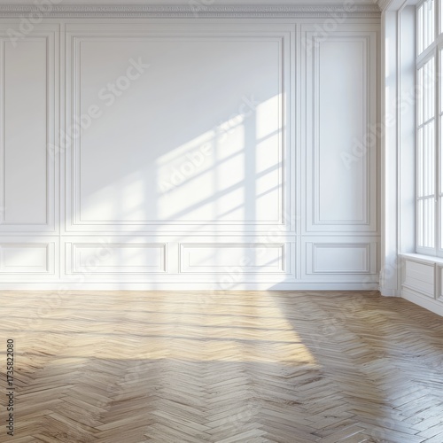 Wallpaper Mural Sunny, white room with parquet floor Torontodigital.ca