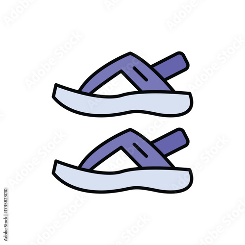 Two pairs of blue flipflops are stacked revealing their simple design with a light blue sole and dark blue
