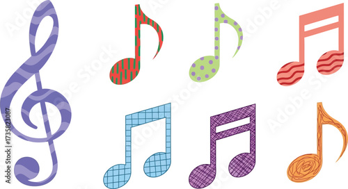 Colorful music notes clip art illustration for music education
