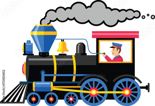Cartoon train illustration locomotive engine steam railway art