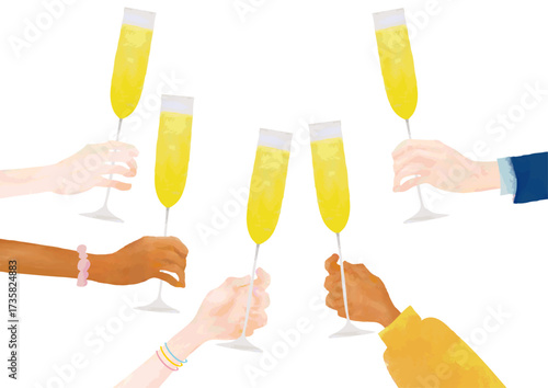 水彩風　大勢でシャンパンで乾杯するCheers in Watercolor Series:A group of people toasting with champagne