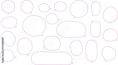 The bubbles are drawn in a hand-drawn or casual vector style, showcasing a wide variety of shapes and sizes. Pink color.
