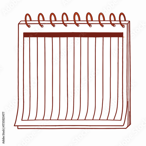 Time management grid calendar doodle. Spiral notebook page with vertical columns