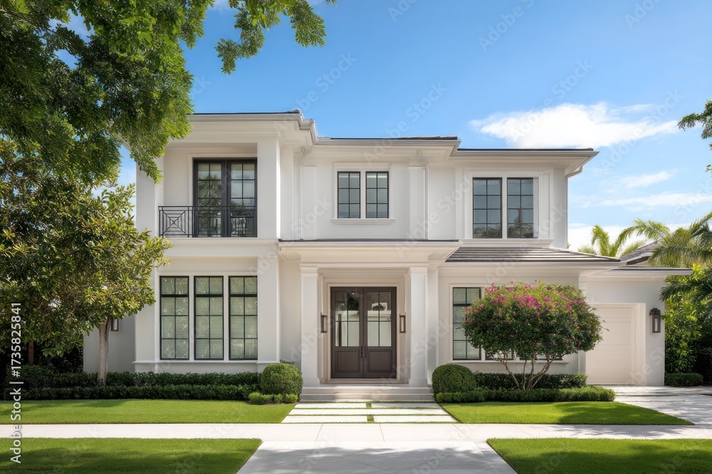 Fototapeta premium Luxury white house exterior modern design