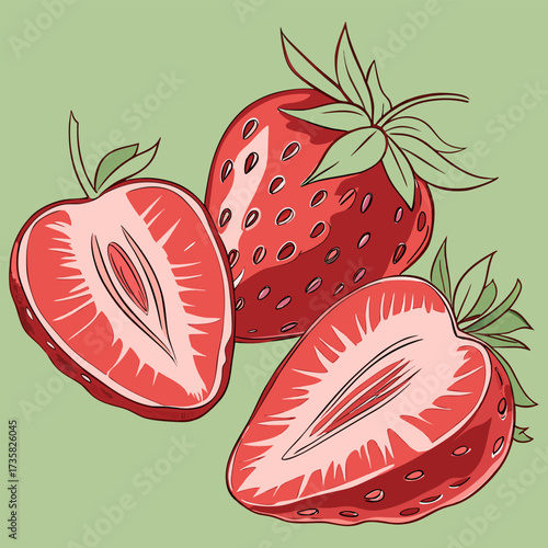 "Fresh Watercolor Strawberries Set  Whole & Sliced Fruit Illustration for Food Packaging, Kitchen Decor & Organic Branding"