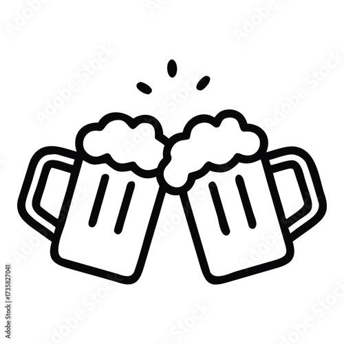 Cheers celebration two beer mugs clinking together foamy tops festive toast vector
