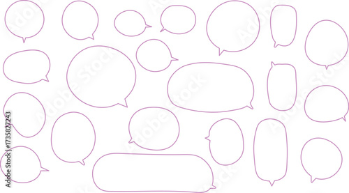 The bubbles are drawn in a hand-drawn or casual vector style, showcasing a wide variety of shapes and sizes. Pink color.
