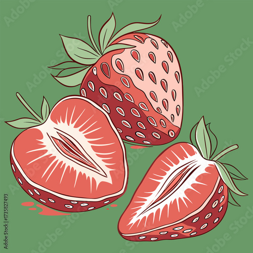 "Fresh Watercolor Strawberries Set  Whole & Sliced Fruit Illustration for Food Packaging, Kitchen Decor & Organic Branding"