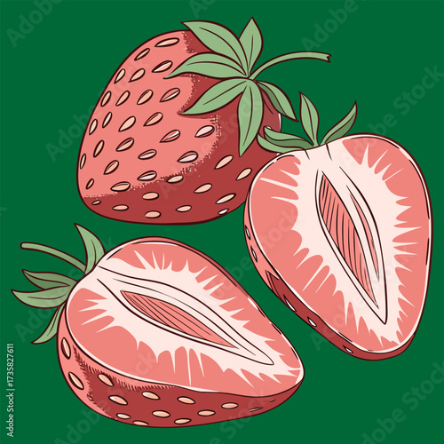"Fresh Watercolor Strawberries Set  Whole & Sliced Fruit Illustration for Food Packaging, Kitchen Decor & Organic Branding"