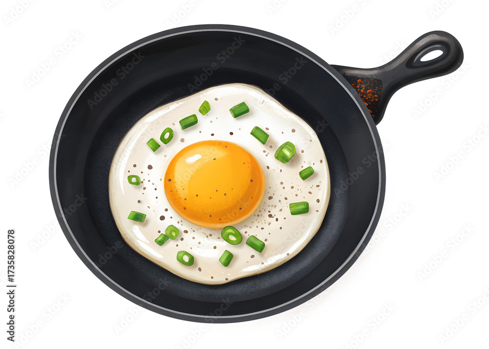 Fried egg in a pan isolated on transparent background