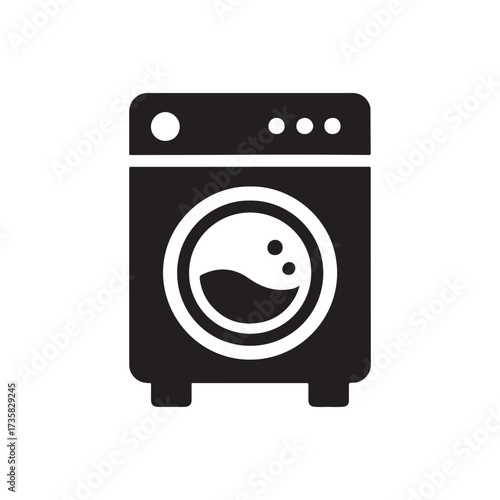 Modern Black Washing Machine Icon, Vector Art for Home Design