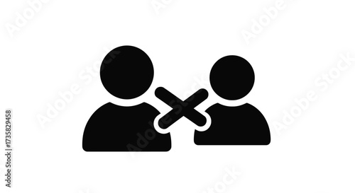 Black silhouette icon representing people separated by a cross