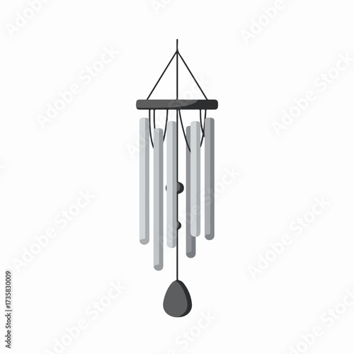Realistic Detailed Metal Wind Chime with Wooden Elements Decoration