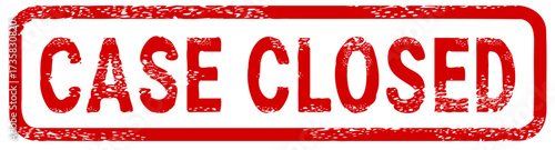 Dirty red stamp mark "CASE CLOSED" surrounded by a rounded frame (cut out)