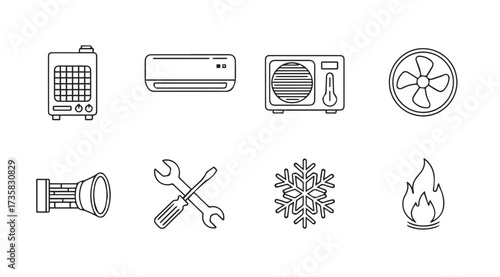 Vector art of air conditioner icon set