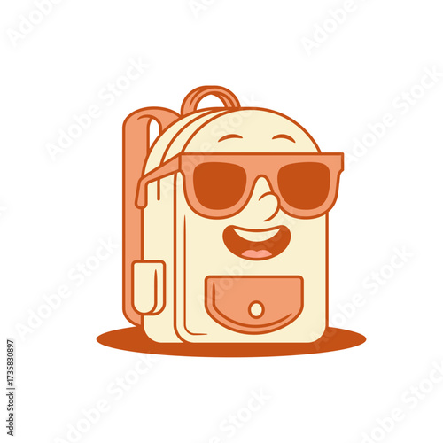 Smiling schoolbag back to school cartoon character in sunglasses isometric vector illustration. Happy laughing funny backpack bag pupil education studying knowledge positive minimalist mascot