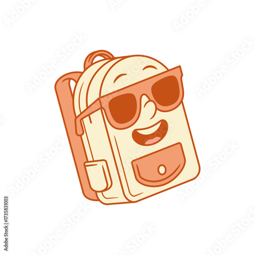 Stylish schoolbag back to school cartoon character in sunglasses isometric vector illustration. Happy smiling backpack bag pupil education minimalist mascot in summer eyeglasses positive emotion