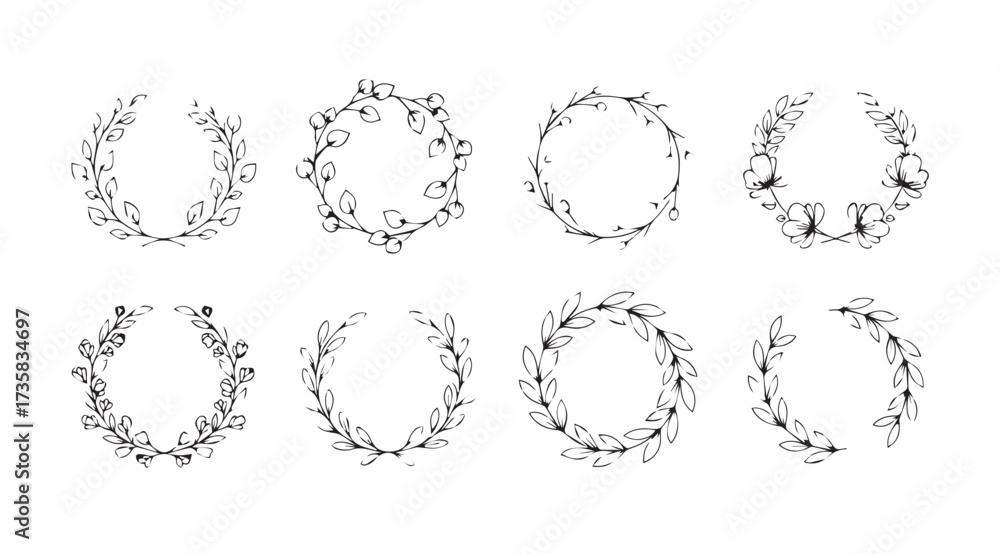 Fototapeta premium Vector art of set of floral wreaths