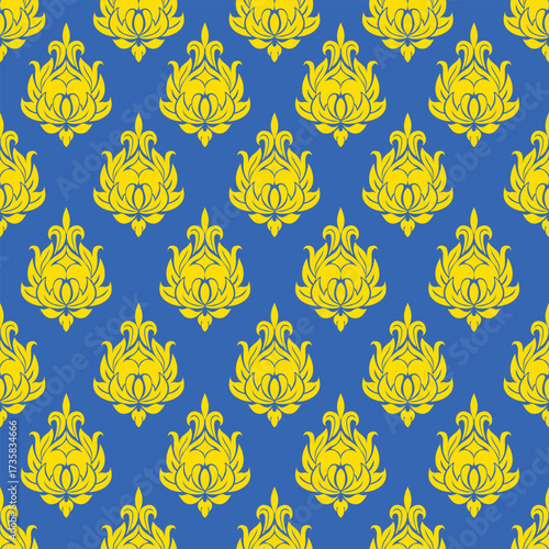 Deep blue backdrop accented by vivid yellow elements in a precise, orderly arrangement, delivering a sense of luxury and energy through bold color contrast.