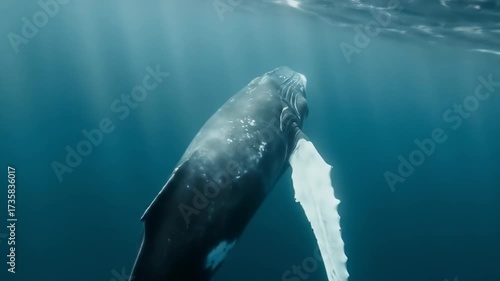 Humpback Whale Underwater - Majestic Giant of the Deep Blue Sea.
