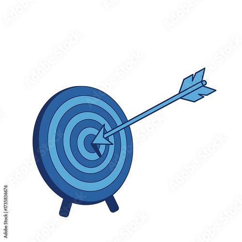 Blue target with arrow hitting bullseye success concept illustration