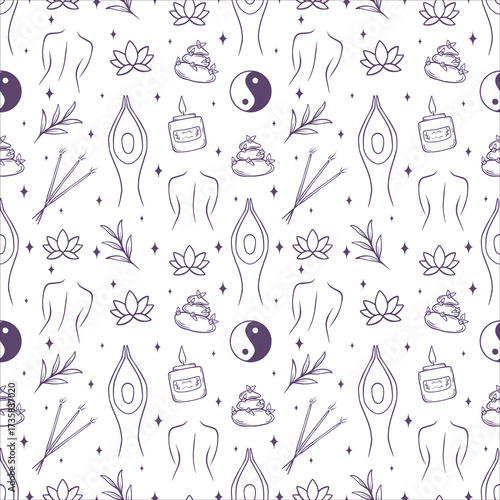 Wallpaper Mural Yoga, self care line art seamless pattern Torontodigital.ca