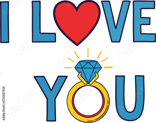I love you engagement ring proposal wedding valentine vector art