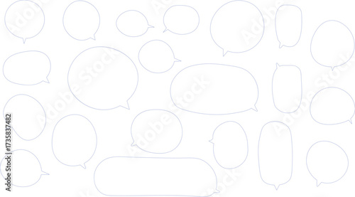 可愛い形の吹き出しセット。手描き風でゆるい感じのふきだし。青色。丸、長方形がたくさんあって使いやすい。