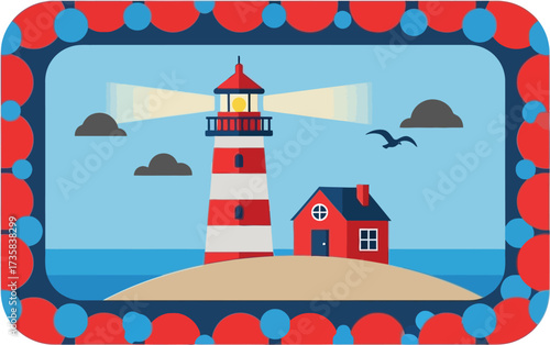Lighthouse illustration vector nautical coast ocean beacon sea